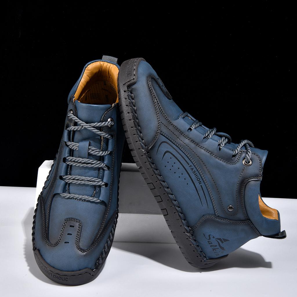 Plus Size Split Leather Shoes Men Vintage Hand Stitching Soft Business Casual Ankle Boots