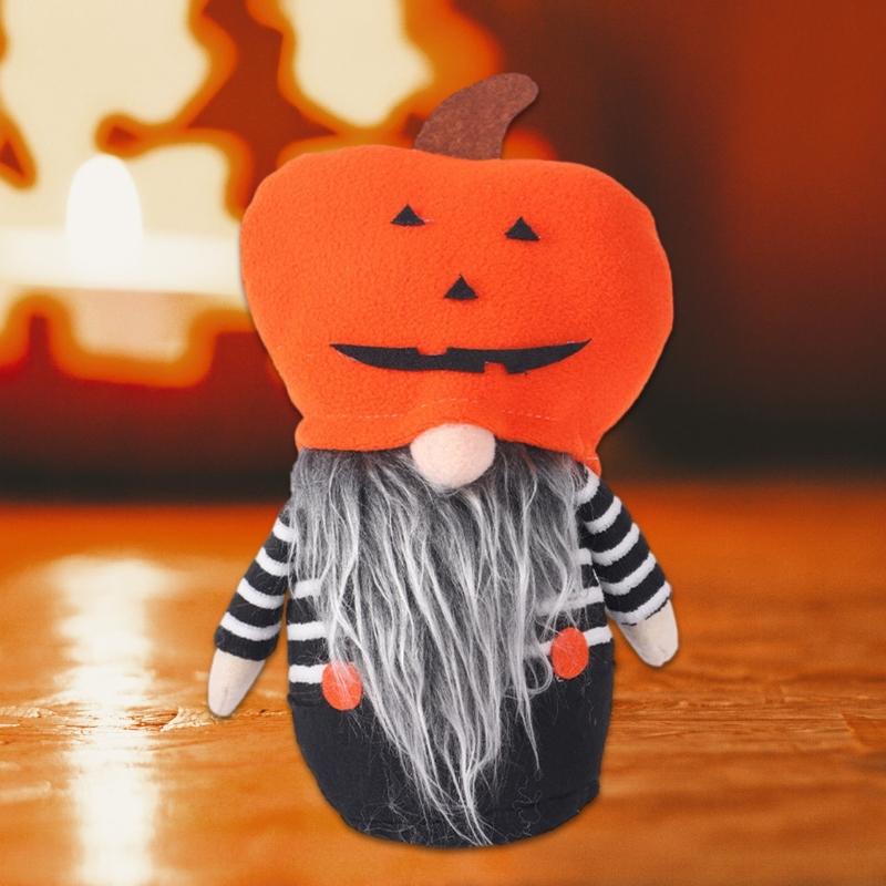 Pumpkin Hat No Face Gnome Spooky Season Dwarf Gnome with Pumpkin Hat Colorful Halloween Table Decoration