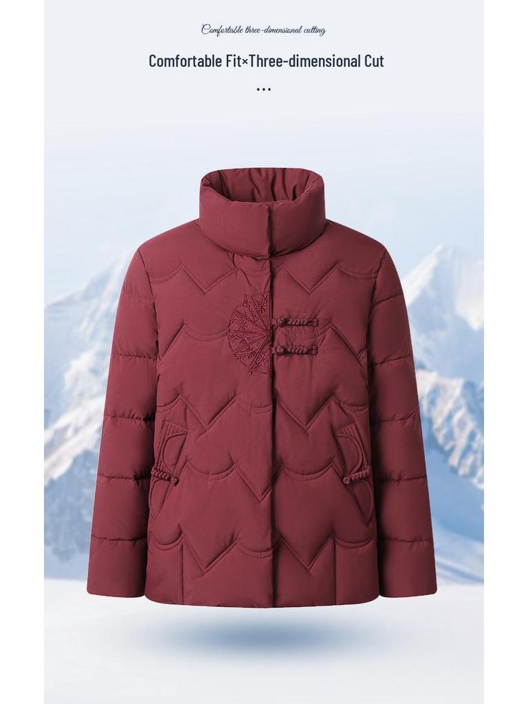 Women's Winter Cotton Jacket for Ages 40-60: Stand Collar, Short Style, Thickened for Warmth