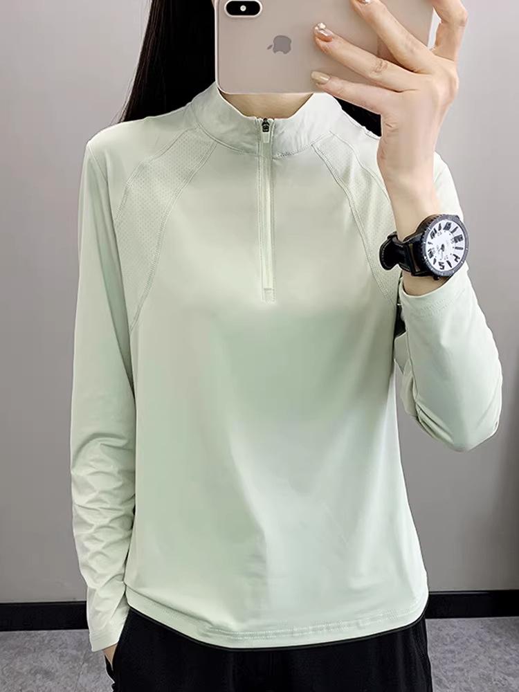 Women's Quick-Dry Long Sleeve Top for Sports, Fitness, Running, Hiking, and Mountaineering - Spring/Summer Lightweight Stand Collar Shirt.