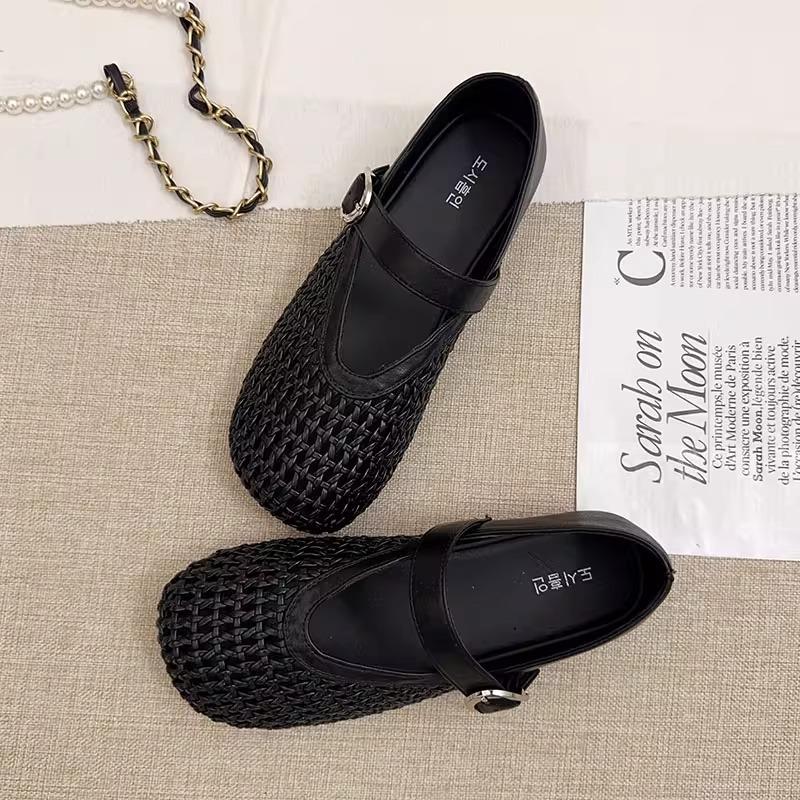 Mary Jane single shoes women's 2025 summer new French hollow fishing net crocheted silver light mouth Roman bean shoes women's shoes