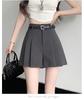 Women's Gray Pleated Shorts Skirt: High-Waist, Slimming, A-line, Wide-Leg Hot Pants for Summer 2025.