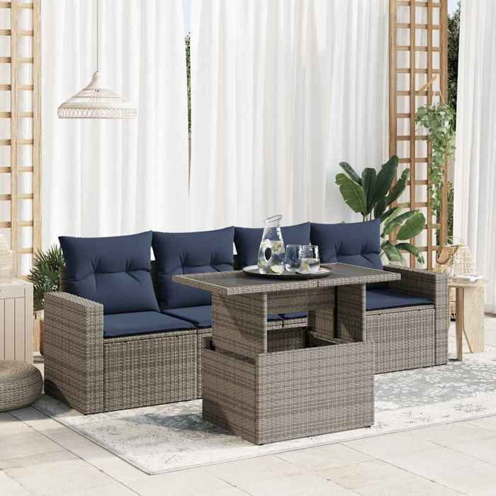 VidaXL Salon de jardin 5 pcs avec coussins gris résine tressée acacia 3326242