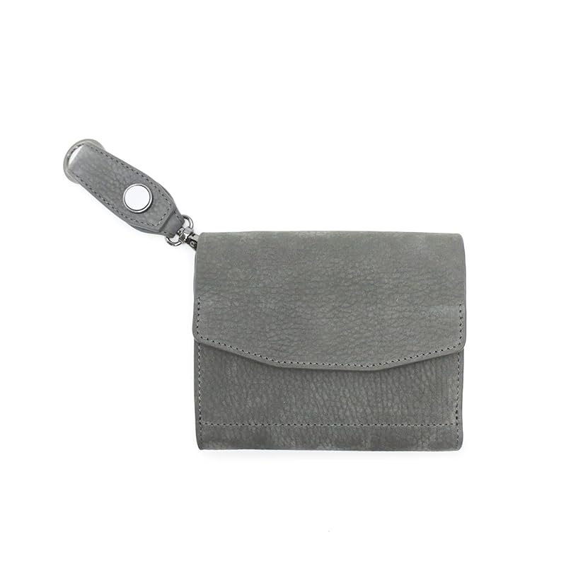

[CIE] Sea FOLK MIDDLE WALLET GRAY genuine leather nubuck With hook With reflector trifold wallet multi pocket box type coin purse men s ladies