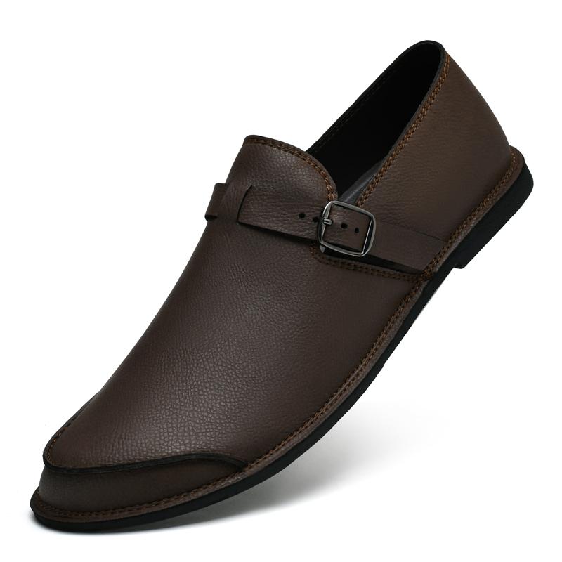 New Designer Loafers for Men Solid Color Casual Shoes Genuine Leather Slip on Flats Fashion Male Business Shoes Driving Footwear