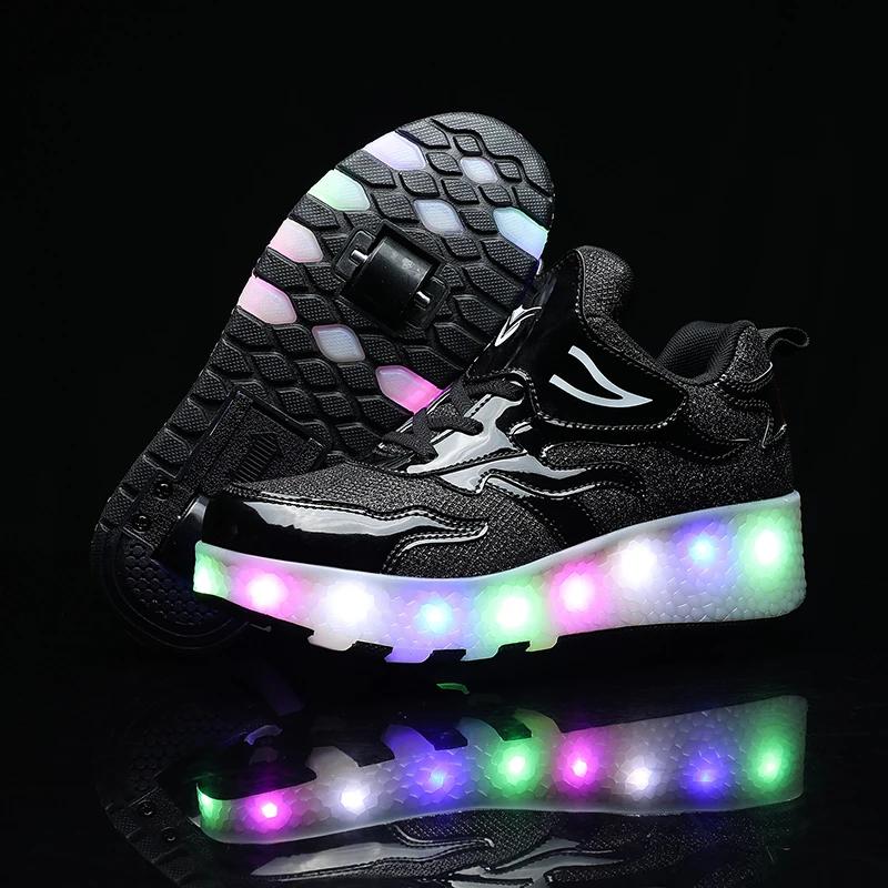 Kluci Dívky Kolečkové boty LED Svítící USB Nabíjení Dětské Kolečkové brusle Ležérní Skateboardingové boty Sportovní boty Dětské Tenisky