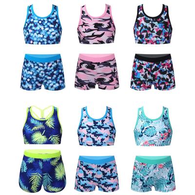 Crew Neck Patterns Printed Sleeveless Y-Shaped Back Tank Vest with Elastic Waistband Boyshorts Athletic Sets