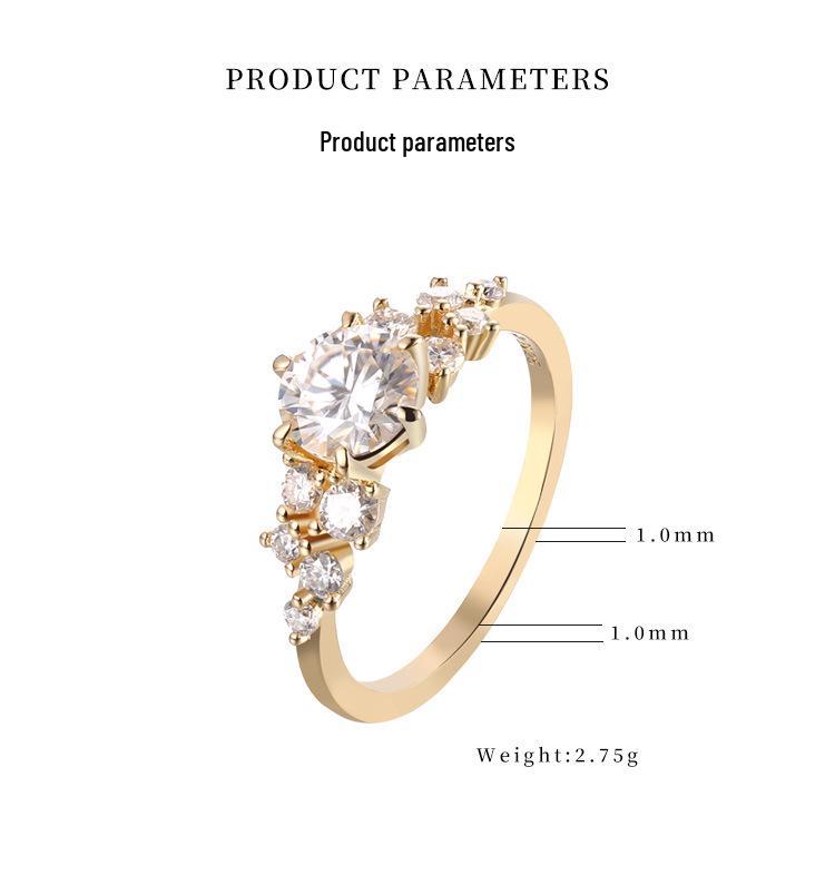 Golden Meteor Moissanite Diamond Ring: 14K Gold Electroplated 925 Silver with Small Diamonds, Luxury Women's Ring for Banquets