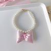 Bright Satin Bow Imitation Pearl Double Necklace Pet Dressing‑Up Accessory For Cat Dog Birthday Gift