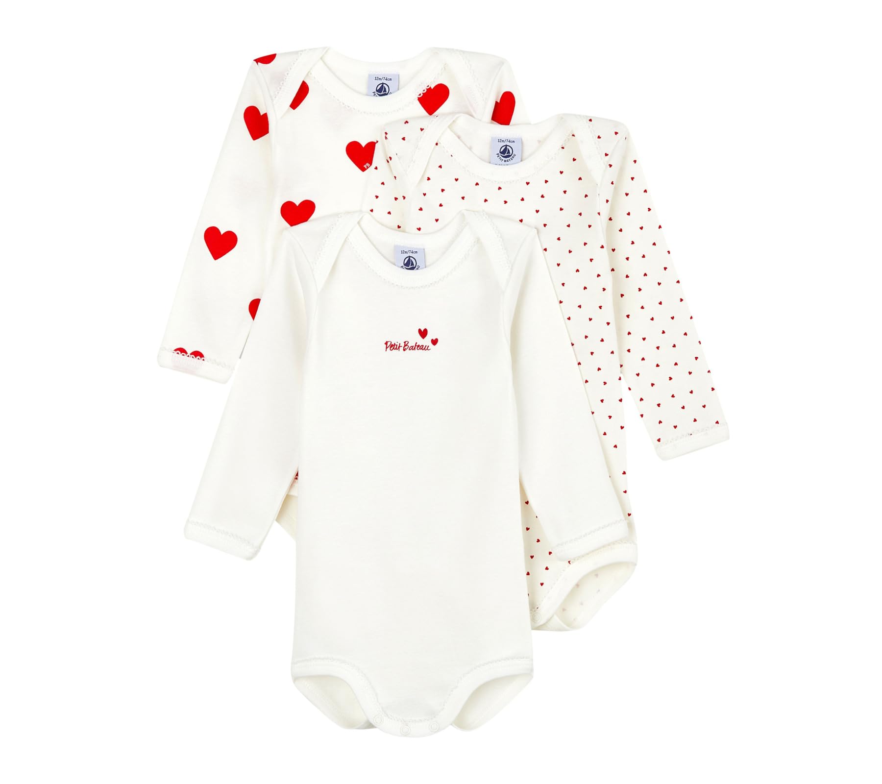 

Petit Bateau Heart Print Long Sleeve Undershirts for Baby PB200 (3-Pack) Girls, A00BC00, 18MONTH, Other, PB20,