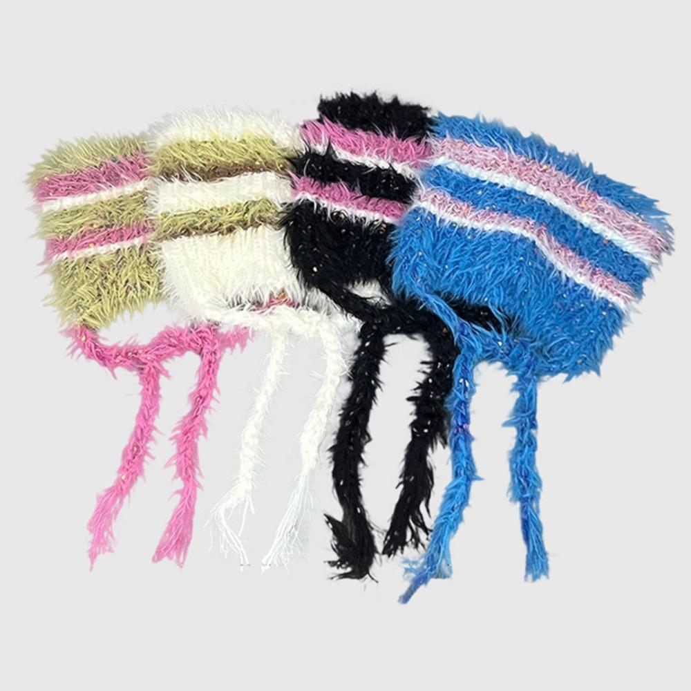 

Cat Ear Ear Protective Hat Y2K Wool Pullover Hat Fashion Contrast Stripe Cap Skiing