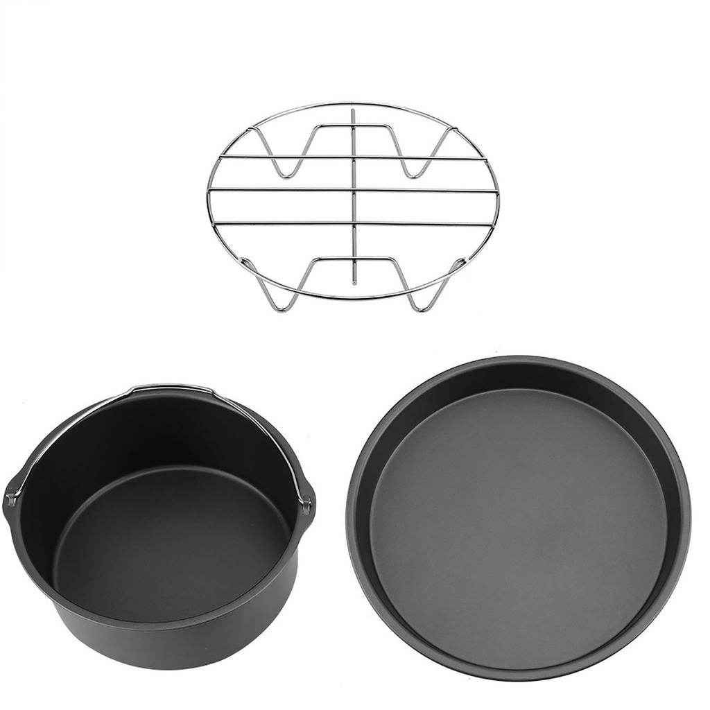8""3 In 1 Multifunctional Air Fryer Accessories Set Bread Shelf Cake Barrel Pizza Pan(Black)