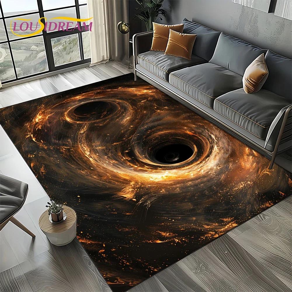 Milky Way Universe Space Stars Black Hole Galaxy Earth Carpet Rug for Living Room Bedroom Sofa Decoration,Non-slip Floor Mat