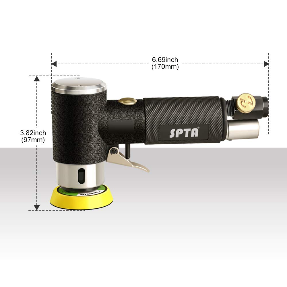 SPTA Air Angle Mini Pneumatic Hand Sanding Tool with and Grinding Random Orbital Air Sander with 9 Polishing 6 Wool and 18 Sanding Discs Sander,
