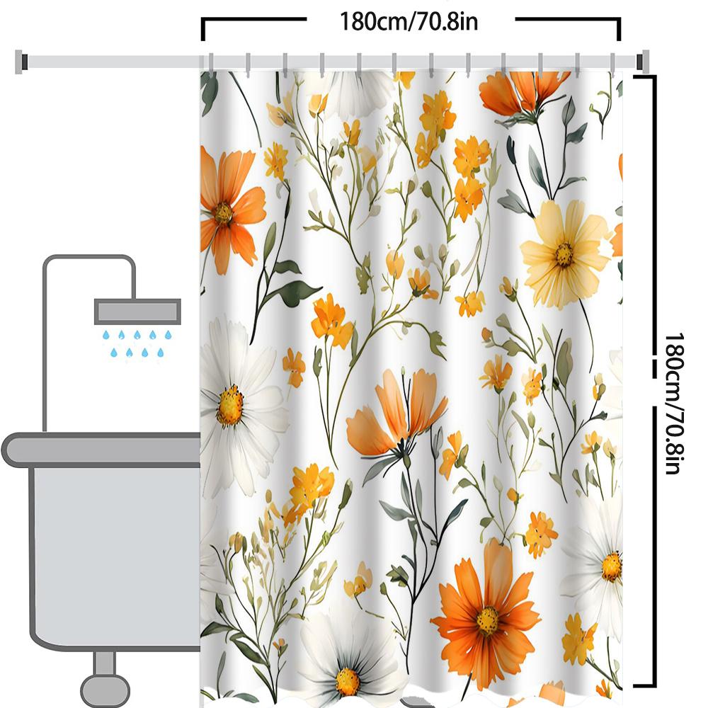Yellow Flowers Pattern Bathing Curtain  Bathroom Shower Curtain Waterproof With 12 Hooks Home Deco Free Ship