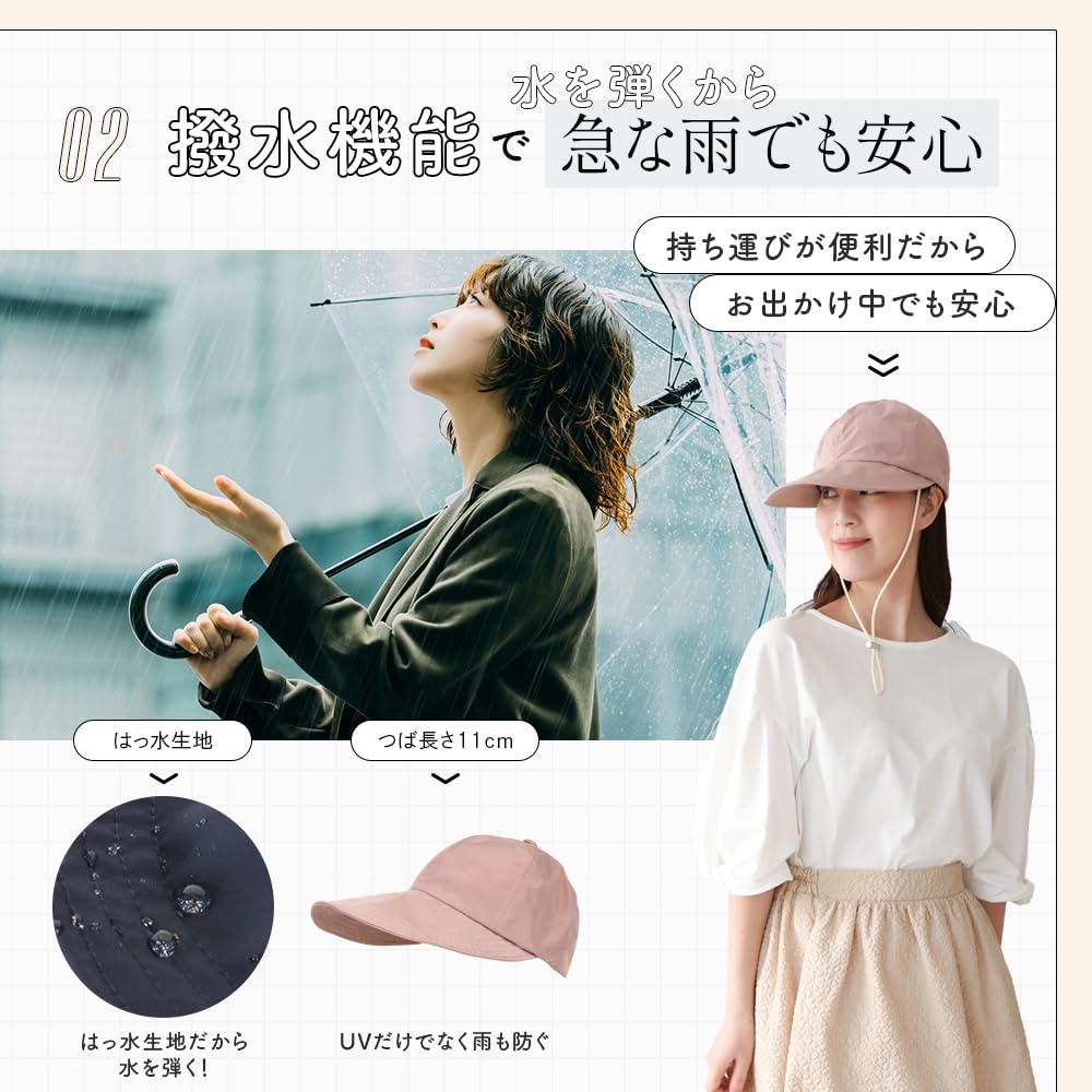 UV Protection with Chin Lightweight Black [DreamHats] Cap, UPF50+, Water-Repellent, Strap, Material, Soft, Foldable, Women's Hat, Spring/Summer,