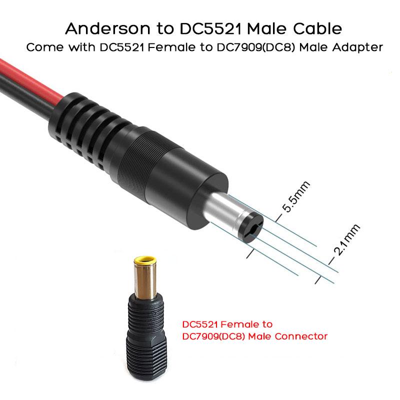 1.5m/5Ft 14AWG DC5521/DC7909 Connector for Anderson Cable for Jackery/BLUETTI/Anker/GRECELL/Goal Zero Yeti Solar Generators Etc.