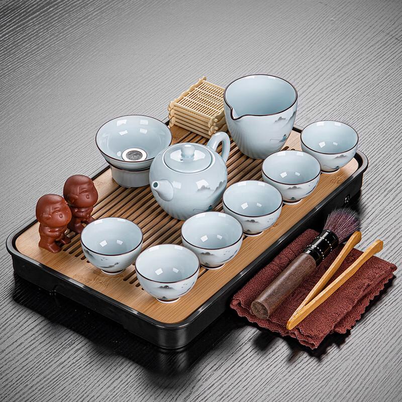 Lainuo Celadon Fisherman Tea Set with 6 Cups and Tray
