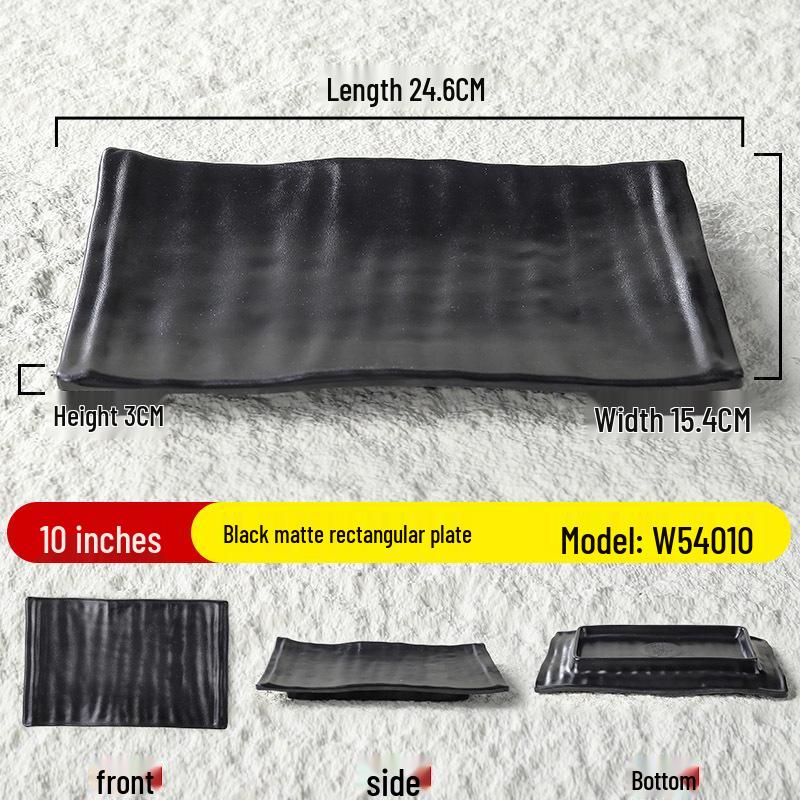 Black Matte Melamine Rectangular Plate – Ideal for BBQ, Grilling, Hot Pot, Restaurant, or Buffet Side Dishes