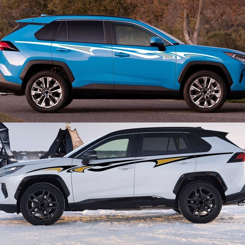 2 Stück Kreative Auto-Türseitenaufkleber Selbstklebende Auto-Vinyl-Abziehbilder PVC Auto-Karosserie-Dekorationsaufkleber Zubehör für Toyota RAV4