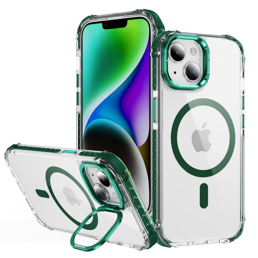 For iPhone 15 Clear Phone Case with Lens Kickstand Cover Compatible with MagSafe