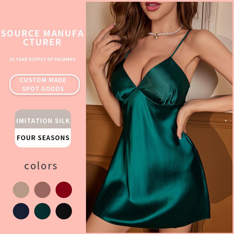 Camisón de seda para mujer – Color liso, Ligero, Cómodo, Ropa de dormir de verano