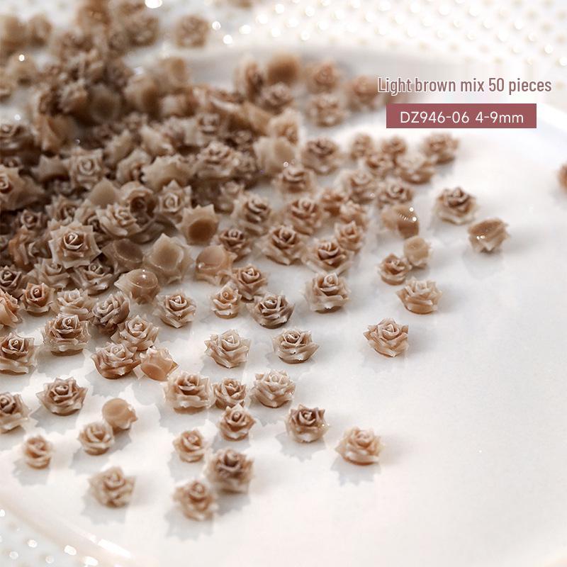 3D Soft Rose Nail Art Jewelry: Exquisite Light Pink Flower Resin Carvings