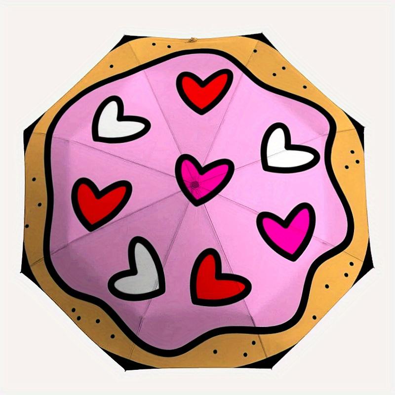 

1pc Heart-patterned cookie Folding Umbrella , 8 Ribs Casual Durable Lightweight Portable Travelling Umbrella For Men & Women yy250728092