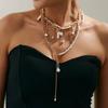 2Pcs/Set Bohemia Imitation Pearl Long Tassel Pendant Choker Necklace for Women Sexy Chest Chain Wedding Neck Jewelry