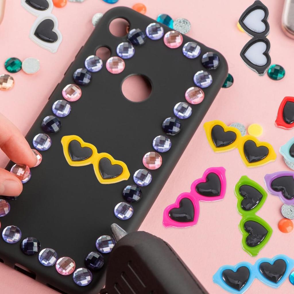 Ibasenice Set of 40 Heart Sunglasses and Eyeglasses Resin Charms and Cabochons, 4.2cm, for DIY Handmade Crafts, Smartphone Cases, Hair Accessories,