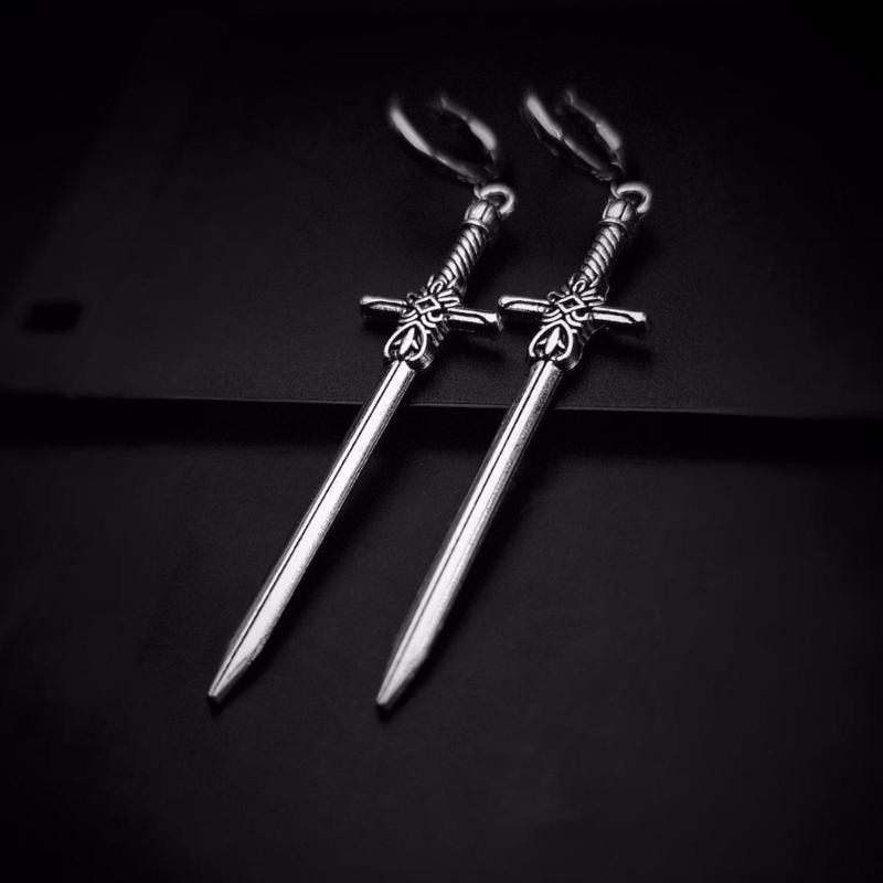 Comfortable Silver Swords Earrings Crucifix Daggers Shaped Ear Hooks Unique Ear Accessories Trendy Women's Jewelry