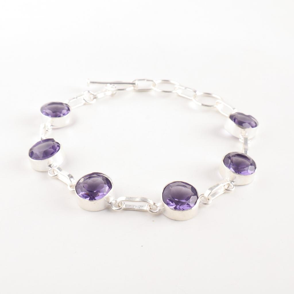 Purple Iolite Gemstone 925 Sterling Silver Jewelry Gemstone Handmade Bracelet RB-14-2