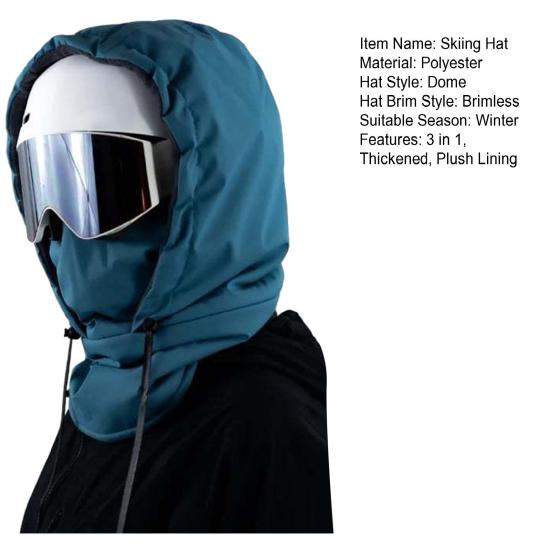 Skiing Hat Waterproof 3-in-1 Thickened Fleece Lining Outdoor Riding Headgear Adjustable Drawstring Snowproof Thermal Hood