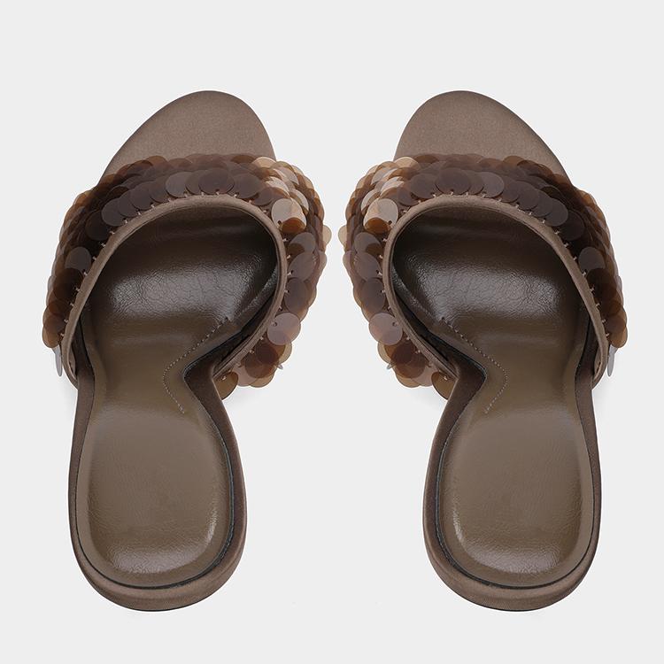 Fashion Women's Sandals Summer 2025 Elegant Tie High Heels Slippers Fashion Square Toe Slip On Ladies Heeled Shoes Footwear New