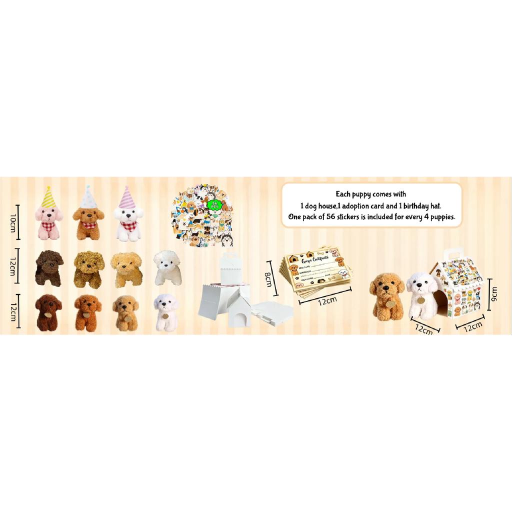 8-24Set Teddy Dogs DIY Adopt A Puppy Party Favors Mini Plush Puppy Stuffed Dogs with House and Stickers for Birthday Party Gifts