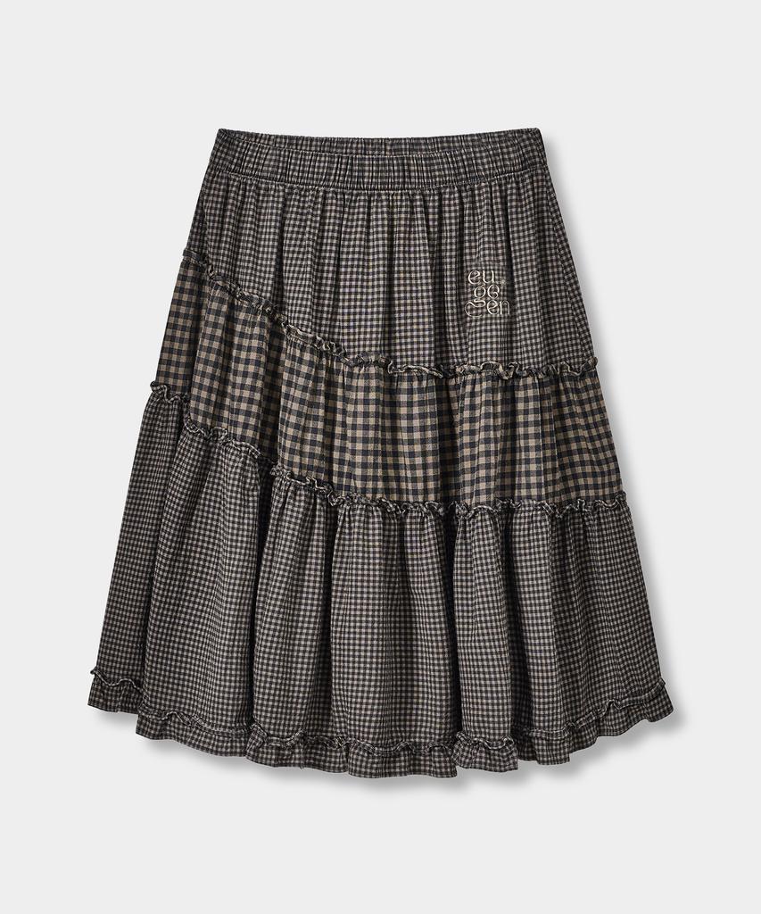 Yujen Vintage Frill Check Skirt_Black
