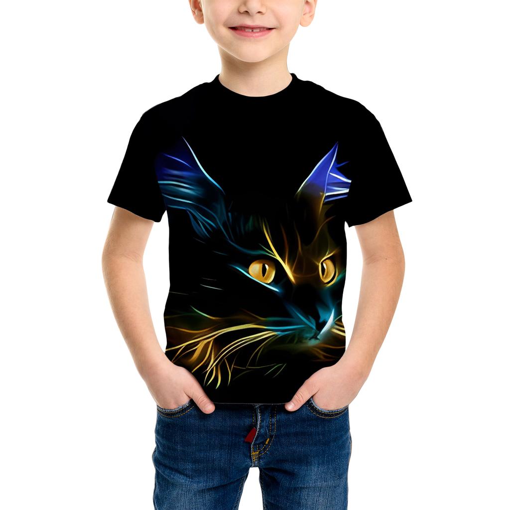 Summer Kids T-shirt Fashion Tiger Dinosaur Graphic 3D Print Kids Short Sleeves T-Shirt Loose Casual Outdoor Boy and Girl Tees Tops