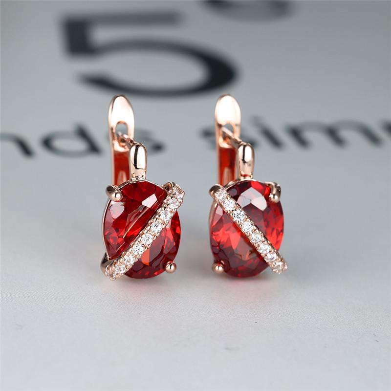 Cute Female Big Oval Stone Earrings Luxury Crystal Blue Purple Hoop Earrings Rose Gold Silver Color Wedding Earrings For Women