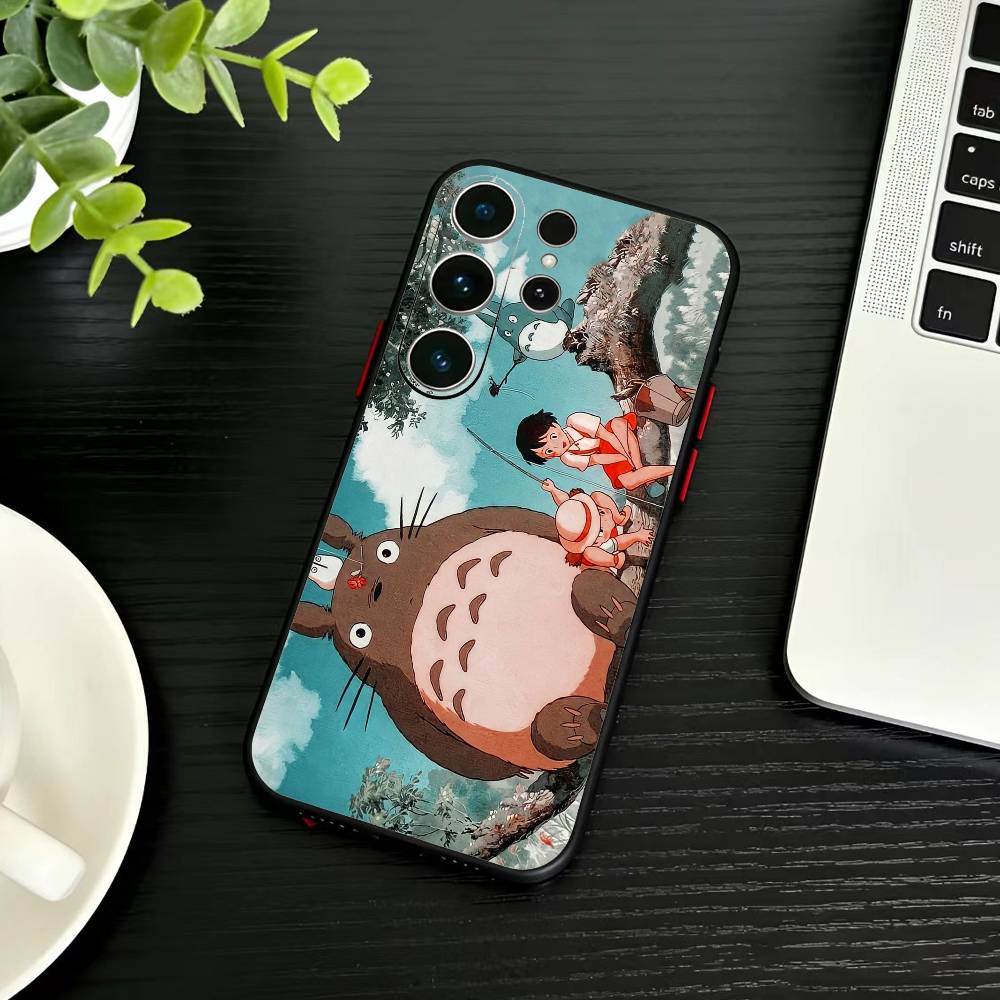Kreslený E-Totoro-ES Pouzdro na telefon pro Samsung S26,S25,S24,S23,S22,S30,S21,Ultra,Plus,FE 5G Černý měkký kryt