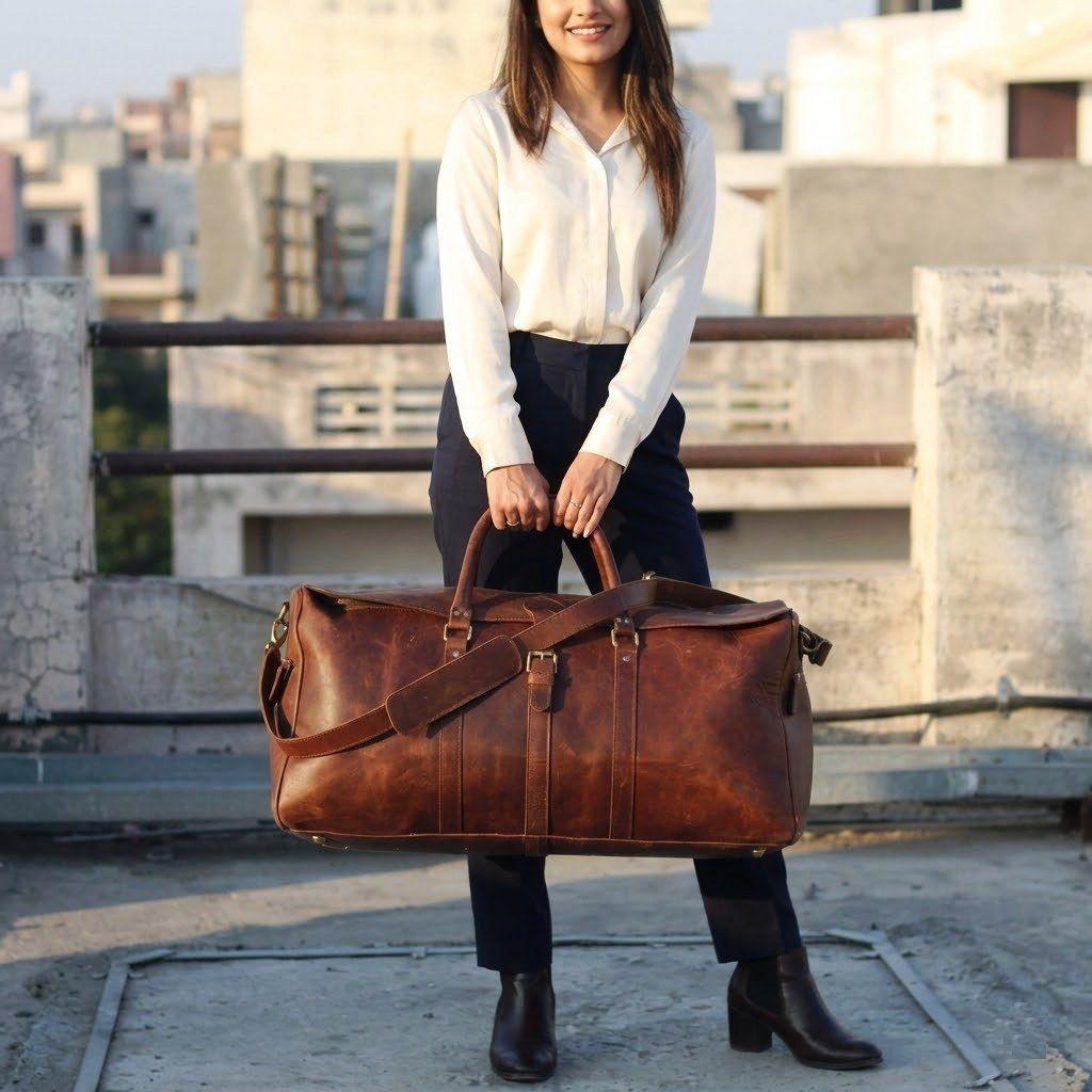 Duffle Bag aus Vollnarbenleder für Herren|Weekender-Tasche aus echtem Leder braun|Leder-Reisetasche|Reisetasche für Übernachtungen|Personalisierte Geschenke für ihn Duffle