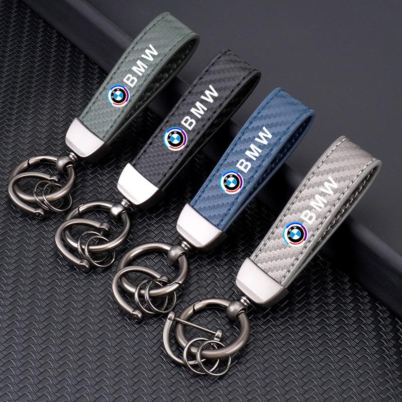 Carbon Fiber Leather Car Badge Keychain Keyring Holder Pendant For BMW 50th Anniversary M3 M4 M5 G42 G30 G20 E39 E87 F44 F07 F34 pzcr42