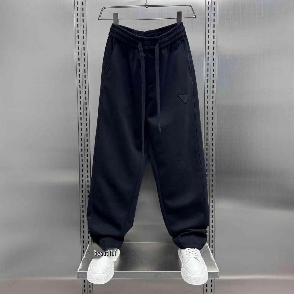 2025 Spring/Autumn Men's Trendy Korean Scimitar Pants: Loose Straight-Leg Patchwork Streetwear Sweatpants
