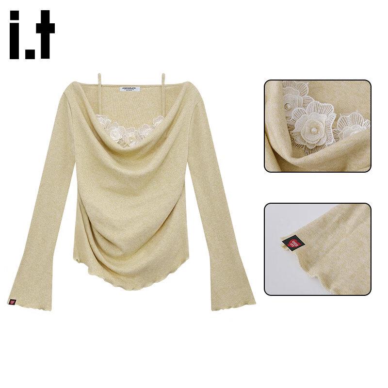 :CHOCOOLATEit Women s 3D Floral Off-Shoulder Knit Tee S