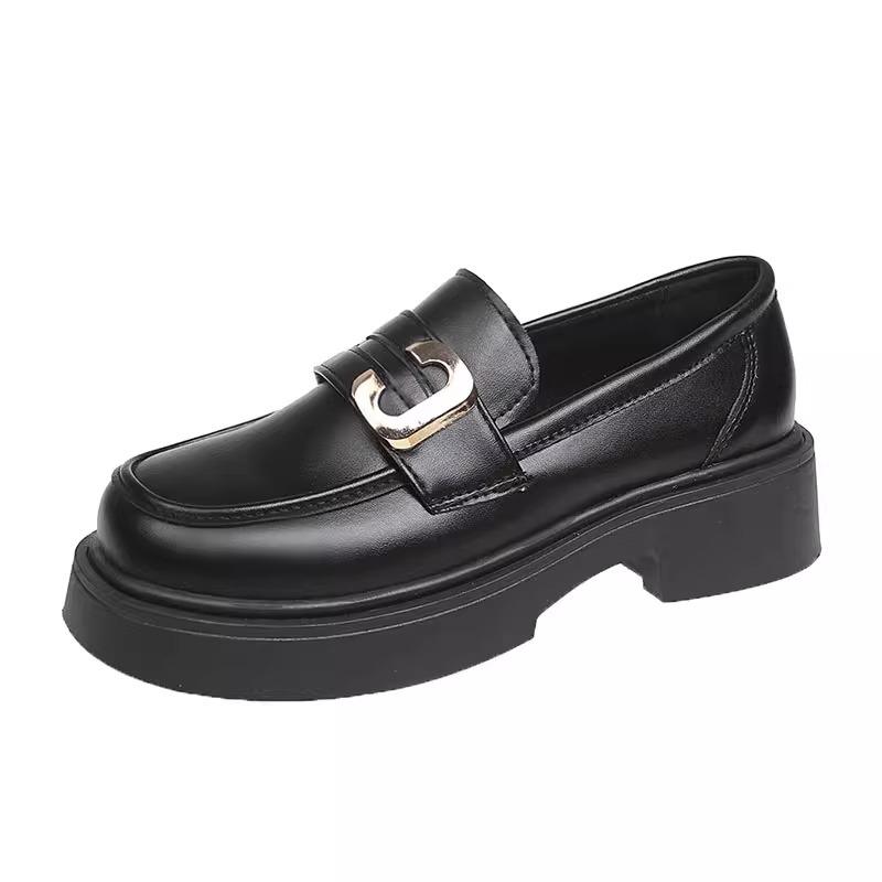 Platform Loafers Women's Spring 2025 New British Style Small Leather Shoes Black Single Shoes Versatile One Pedal