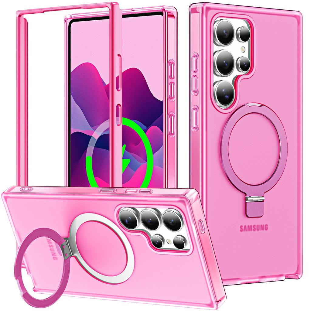 For Samsung Galaxy S25 Ultra/S25 Plus Case with Magnetic Invisible Ring Stand, Compatible with Magnetic, Translucent Matte Case