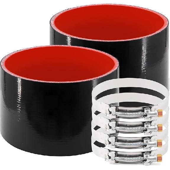 3 To 4 Inches Straight Black Silicone Reducer Coupler With 2 T-Bolt Clamps 4 Layers Of Polyester Reinforcement Suitable High Level Turbo Pipe