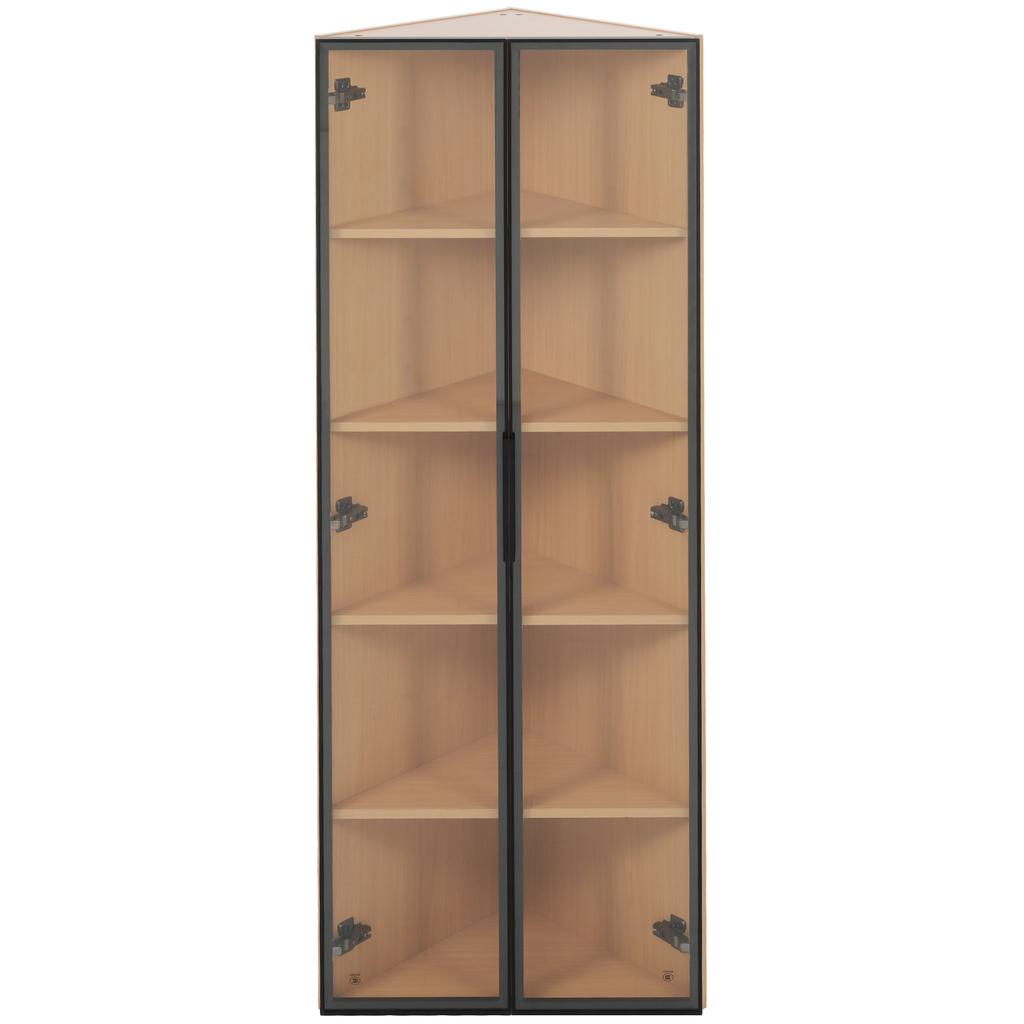 LED glass cabinet 62x35x160cm – oak exterior, light strip, dust-proof, tempered glass, corner cabinet with door – bookshelf, wine cabinet