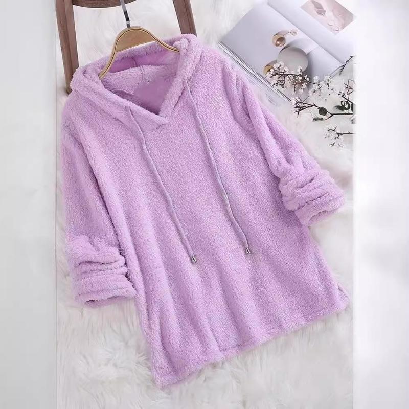 Autumn and Winter Solid Color Long-sleeved Hooded Plush Double-sided Fleece Sweater Pajamas Women