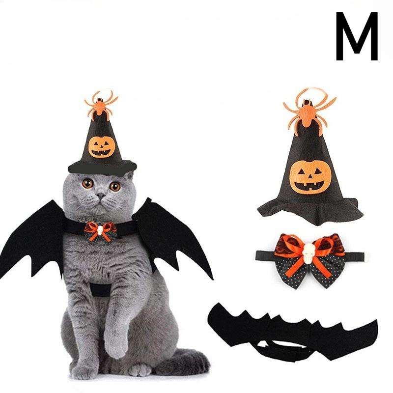 3×Halloween Pet Cat Costume Decoration Set - Bat Wings Collar Headband Accessories, Spooky Cute Cosplay Dress-Up Halloween Party