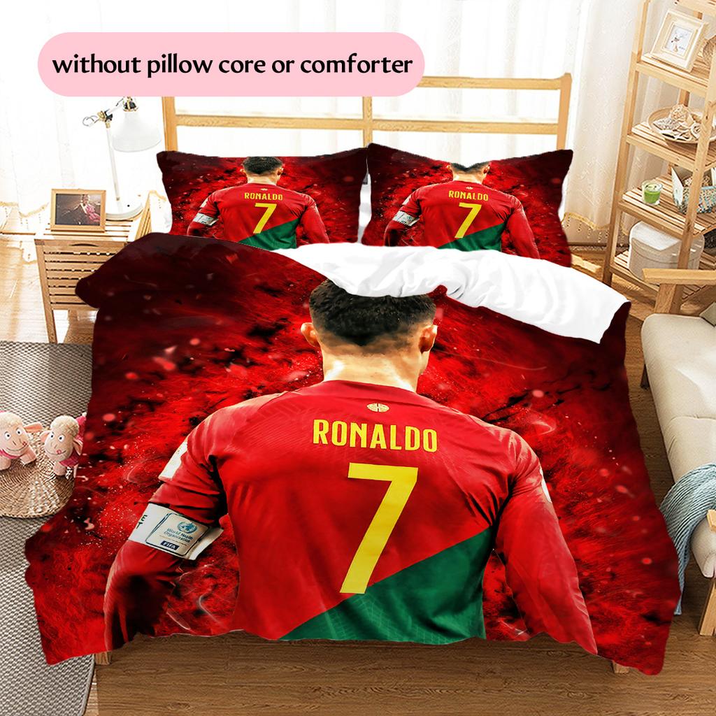 Cristiano Ronaldo Wzór Pościel Zestaw Kołdry Dekoracja Domu Prezent (1 * poszwa na kołdrę + 2 * poszewki na poduszki bez rdzenia)